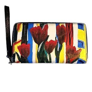 Sharif Hand Painted Floral Continental Wallet Clutch Artistic Expressions Tulips
